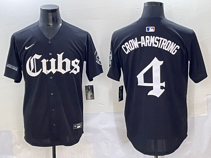 Men 2025 Chicago Cubs #4 Crow-Armstrong Black Five generations Joint Name Nike MLB Jersey style 15